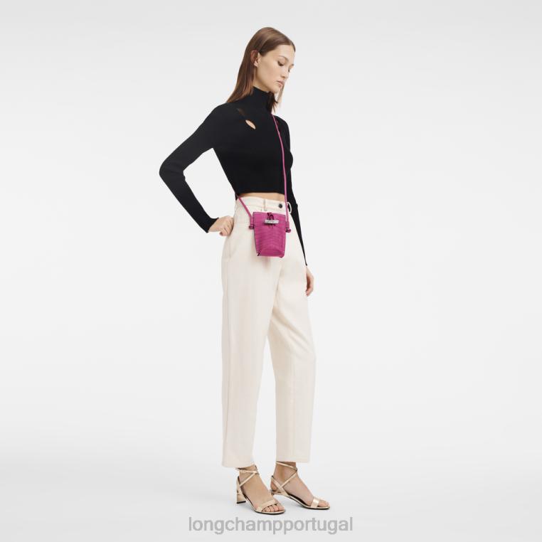 artigos de couro fúcsia H88N689 capa de telefone roseau croco com renda mulheres Longchamp