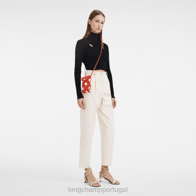 artigos de couro laranja H88N676 capa de telefone da coleção le pliage com renda de couro mulheres Longchamp