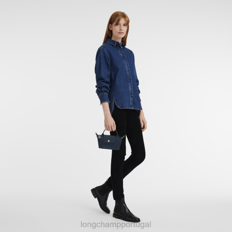 artigos de couro marinha H88N673 bolsa le pliage verde com alça mulheres Longchamp