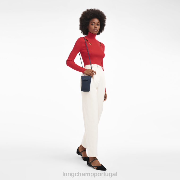 artigos de couro marinha H88N720 capa de telefone le pliage xtra com renda de couro mulheres Longchamp