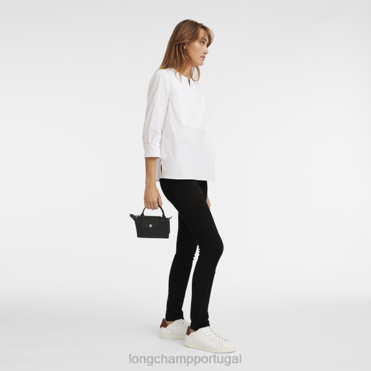 artigos de couro preto H88N669 bolsa le pliage verde com alça mulheres Longchamp