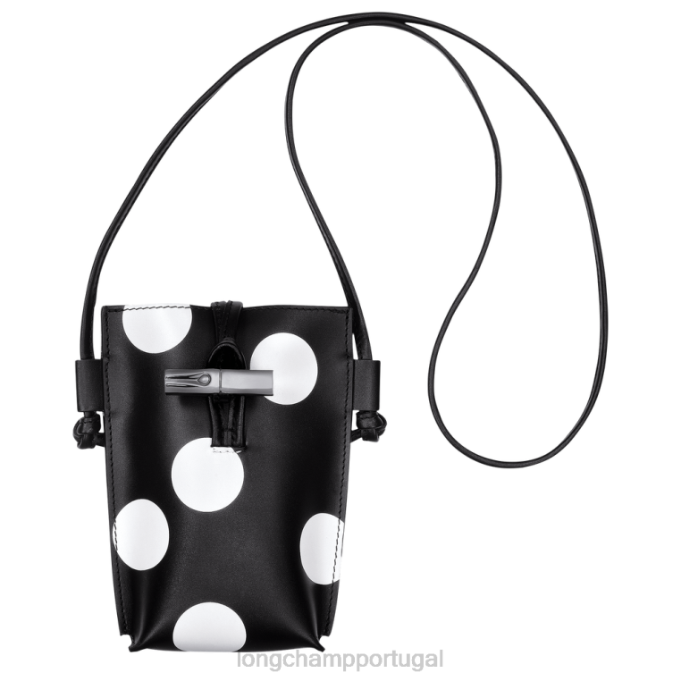 artigos de couro preto H88N682 capa de telefone roseau com renda de couro mulheres Longchamp