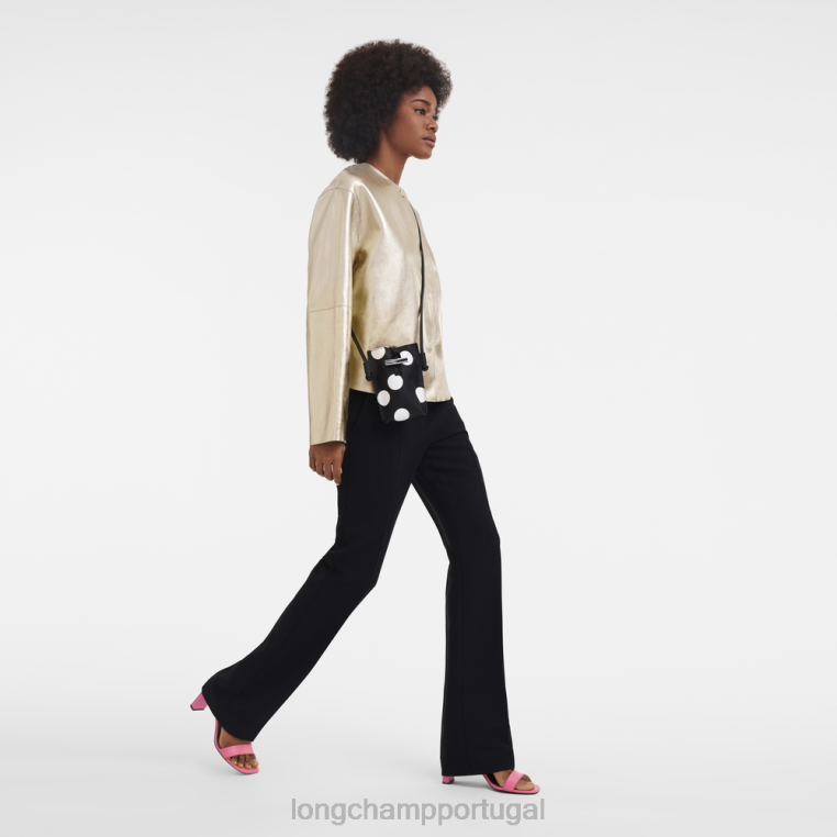 artigos de couro preto H88N682 capa de telefone roseau com renda de couro mulheres Longchamp