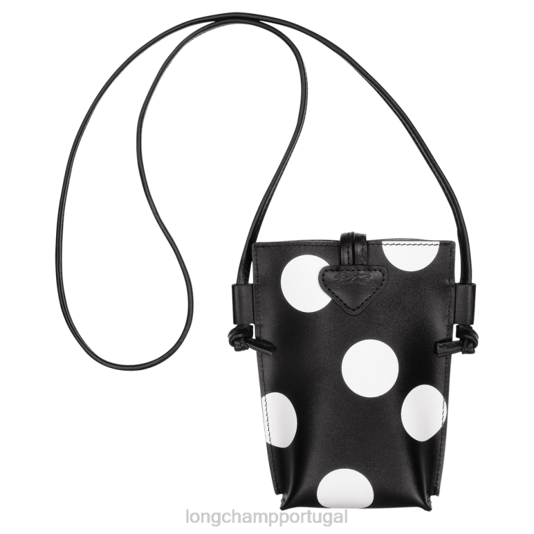 artigos de couro preto H88N682 capa de telefone roseau com renda de couro mulheres Longchamp