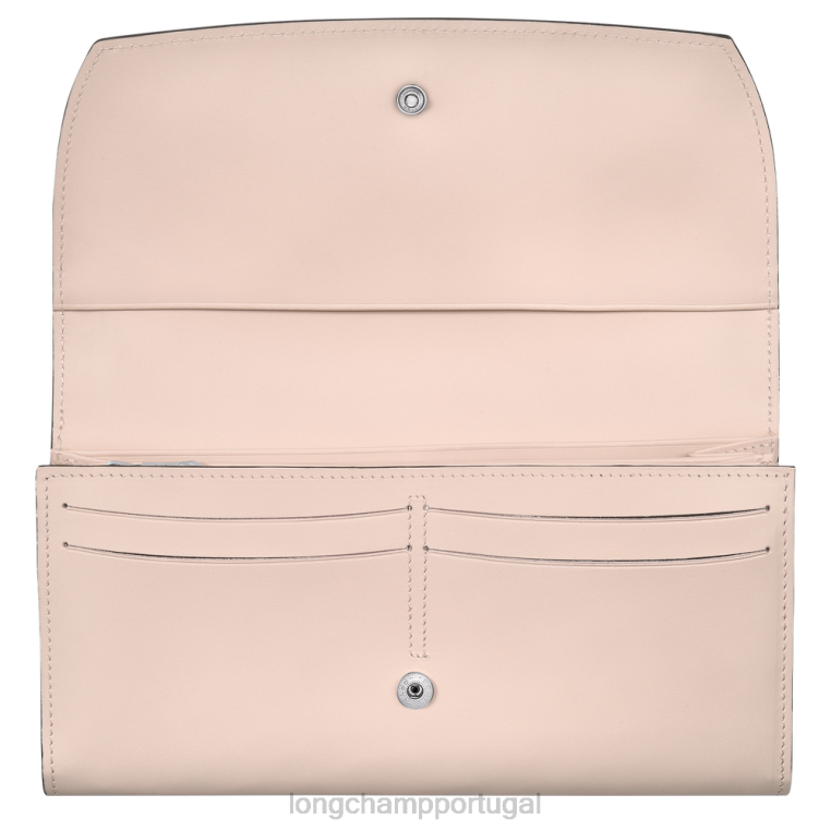 artigos de couro Rosa pálido H88N567 carteira continental roseau mulheres Longchamp