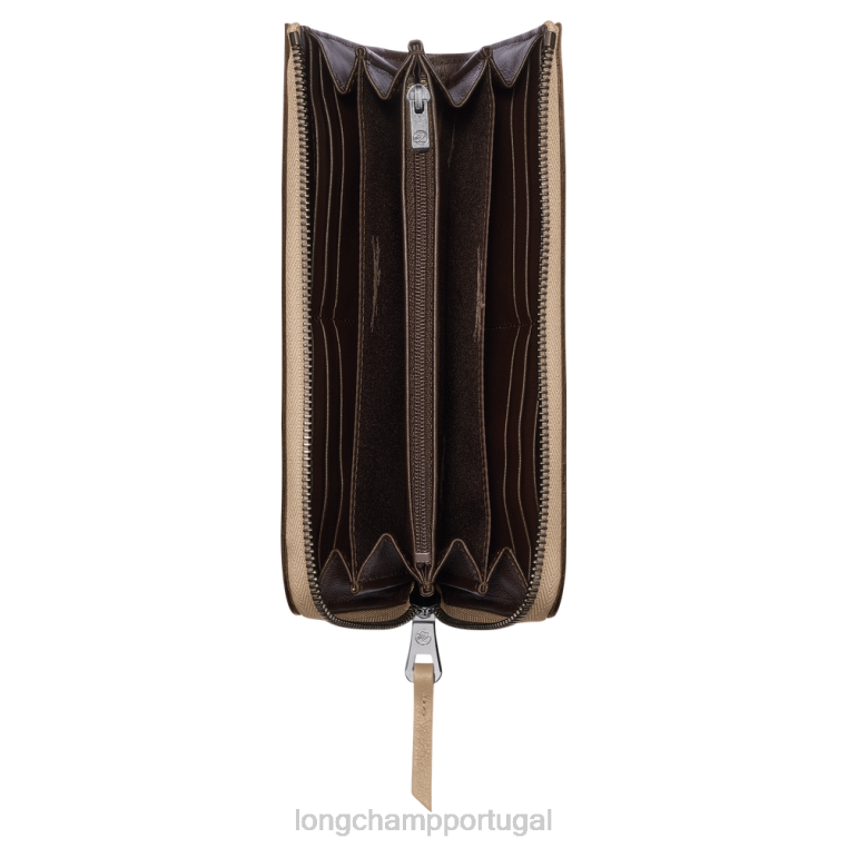 artigos de couro bege H88N621 Carteira 3D com zíper ao redor mulheres Longchamp