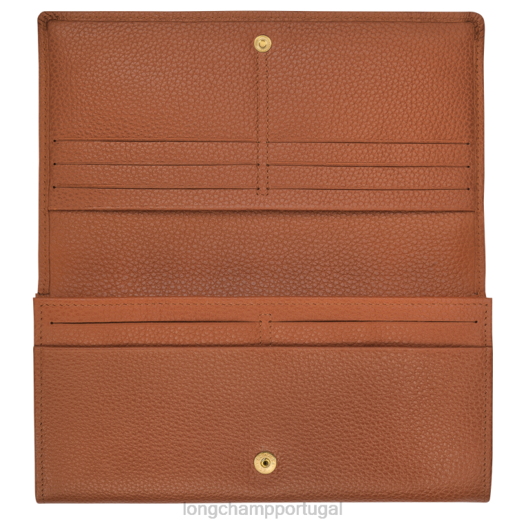 artigos de couro caramelo H88N610 carteira continental le foulonne mulheres Longchamp