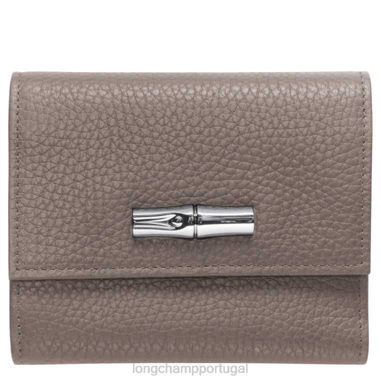 artigos de couro cinza H88N570 carteira compacta roseau essencial mulheres Longchamp