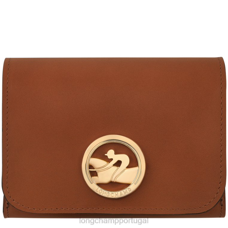 artigos de couro conhaque H88N556 carteira box trot mulheres Longchamp
