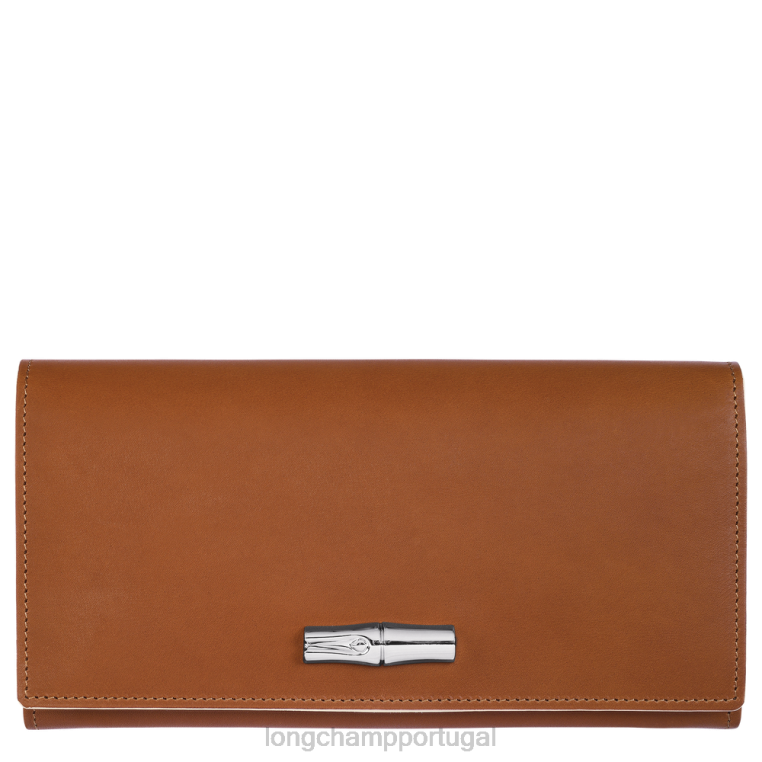 artigos de couro conhaque H88N594 carteira continental roseau mulheres Longchamp