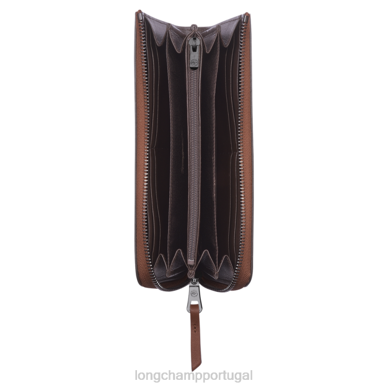 artigos de couro conhaque H88N624 Carteira 3D com zíper ao redor mulheres Longchamp