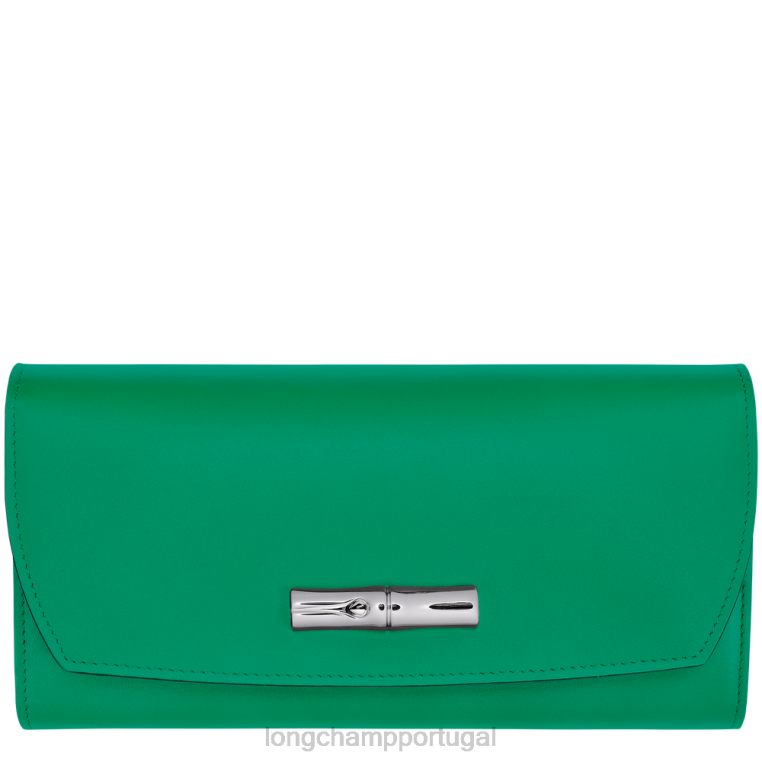 artigos de couro grama/luz verde H88N566 carteira continental roseau mulheres Longchamp