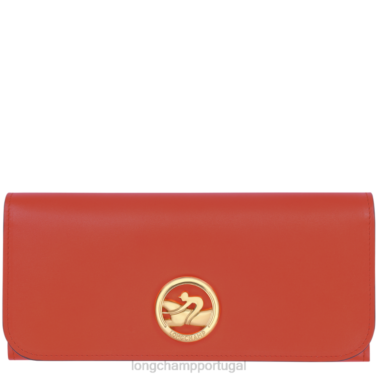 artigos de couro laranja H88N559 carteira continental box-trot mulheres Longchamp
