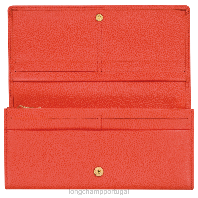 artigos de couro laranja H88N603 carteira continental le foulonne mulheres Longchamp