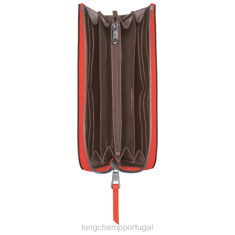 artigos de couro laranja H88N623 Carteira 3D com zíper ao redor mulheres Longchamp