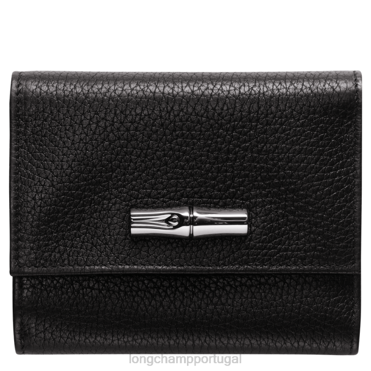 artigos de couro preto H88N568 carteira compacta roseau essencial mulheres Longchamp