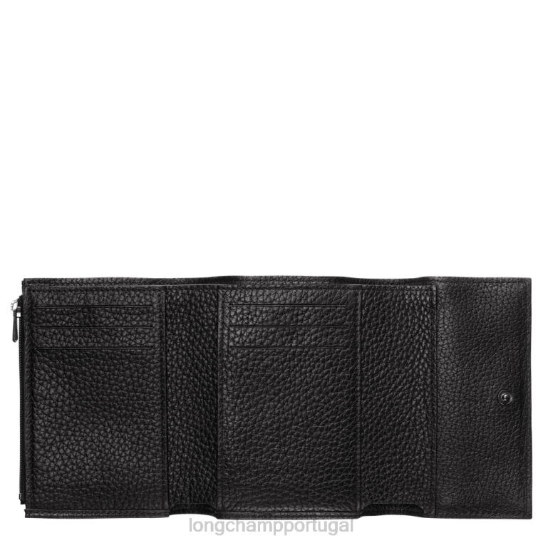 artigos de couro preto H88N568 carteira compacta roseau essencial mulheres Longchamp