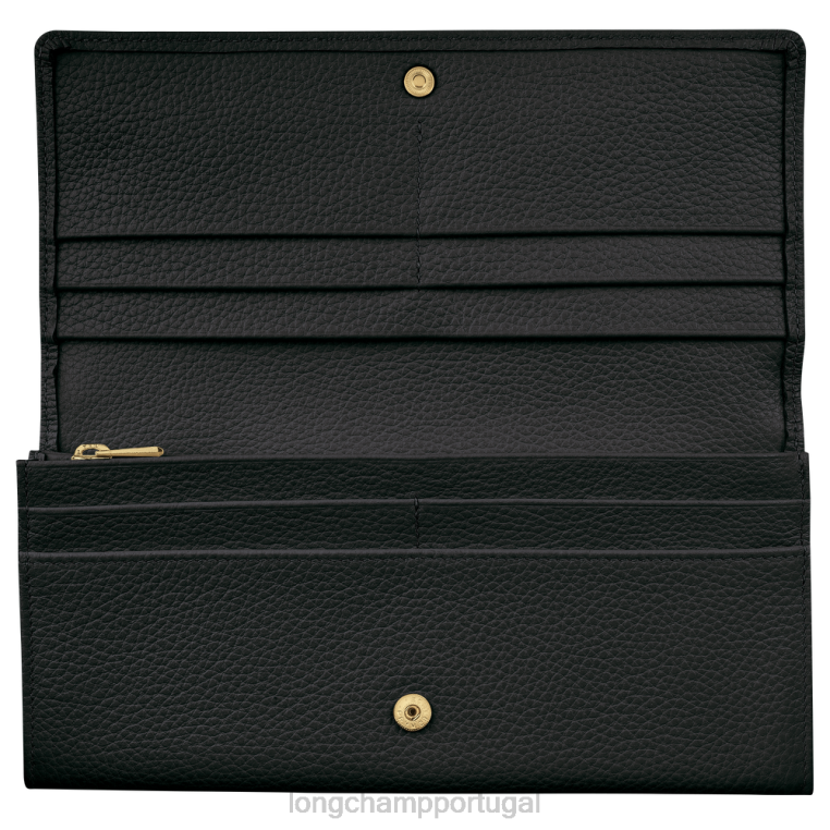 artigos de couro preto H88N602 carteira continental le foulonne mulheres Longchamp
