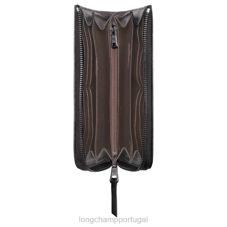 artigos de couro preto H88N620 Carteira 3D com zíper ao redor mulheres Longchamp