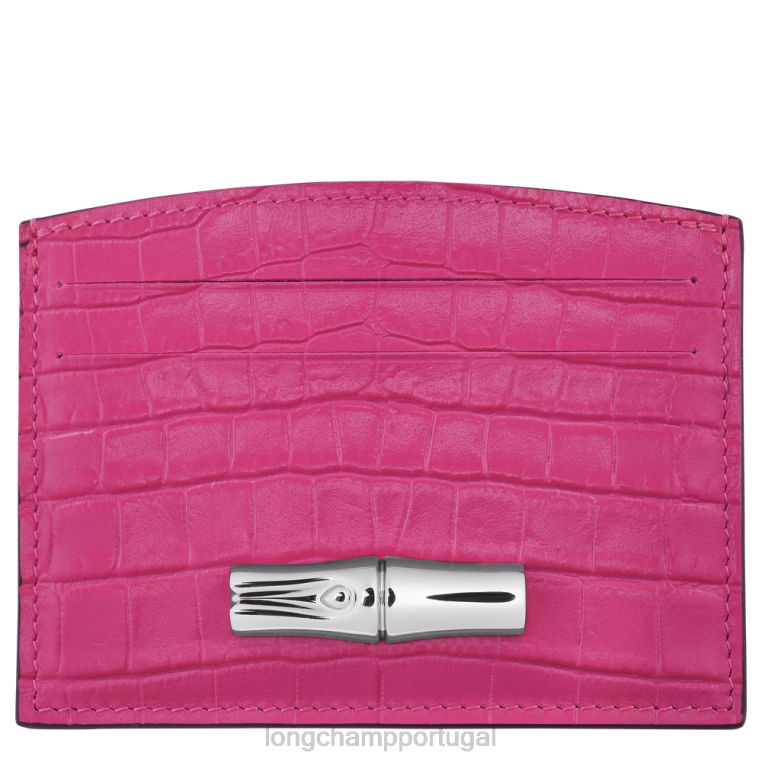 artigos de couro fúcsia H88N642 porta cartão roseau mulheres Longchamp