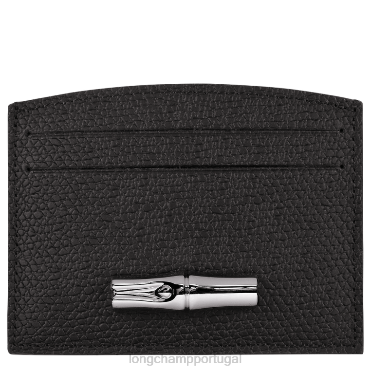 artigos de couro preto H88N636 porta cartão roseau mulheres Longchamp